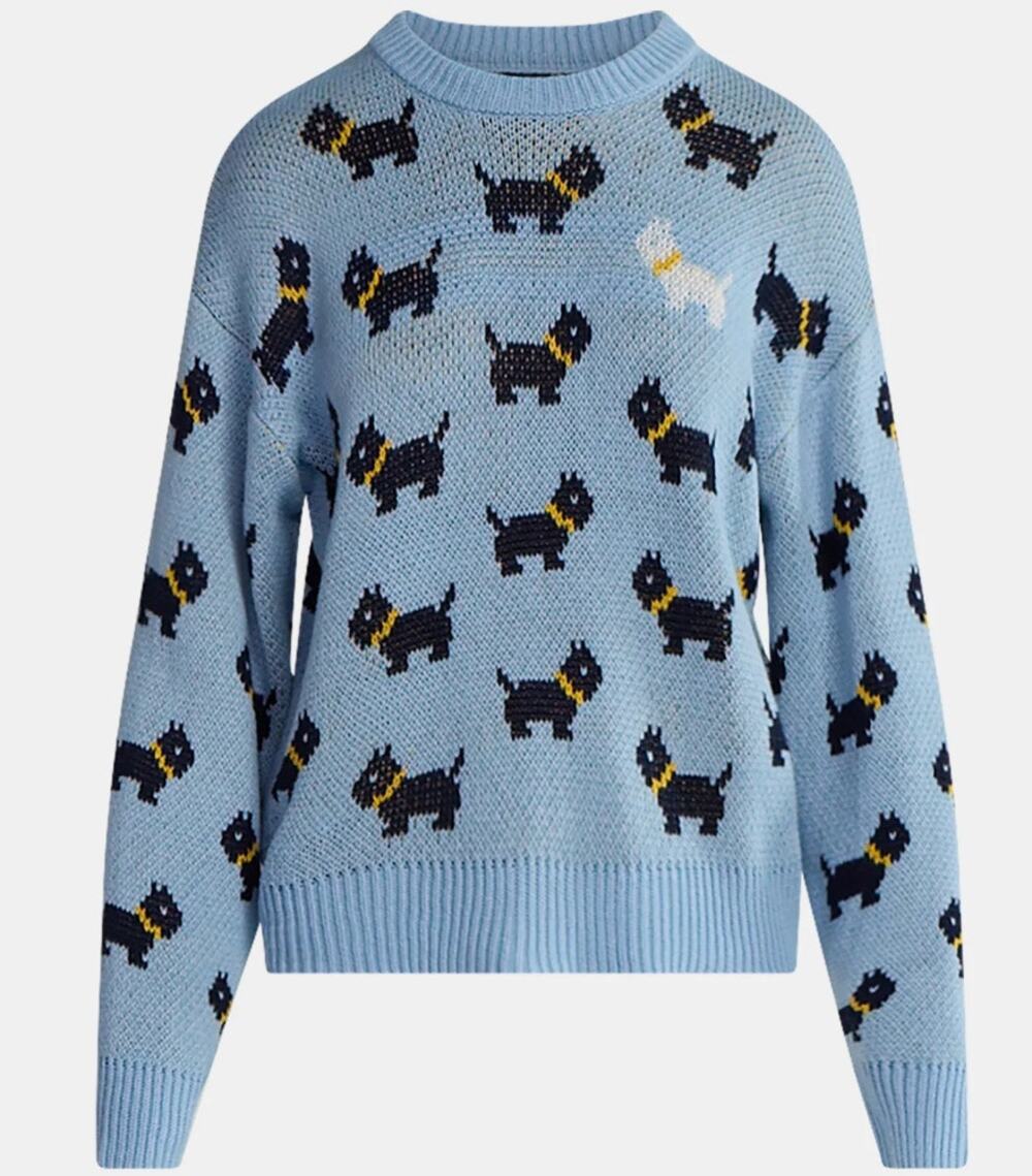 Netflix Stranger Things Scottie Dog Sweater Blue from No Boundaries, Women's NWT